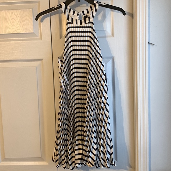 LuLu’s “Dance It Out” White Striped Pleated Halter Mini Shift Dress - Picture 5 of 12